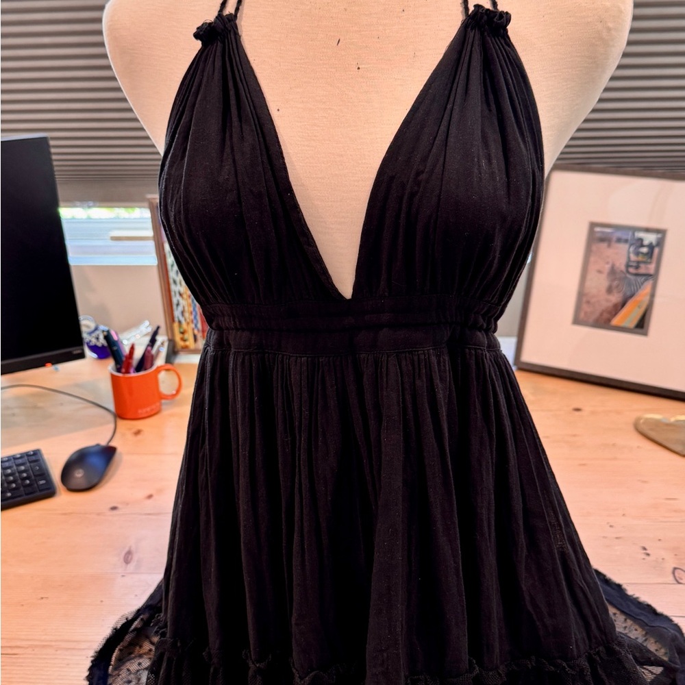 Libertine Boutique St. Barths Dress Strappy Halter Neck Large Women Black Boho